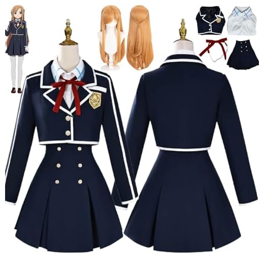 bbganlian Anime Sword Art Online Yuuki Asuna Cosplay Kostüm Outfit Kirigaya Kazuto Rollenspiel Uniform Komplettes Set Halloween Party Karneval Dress Up Anzug mit Perücke für Frauen (S)