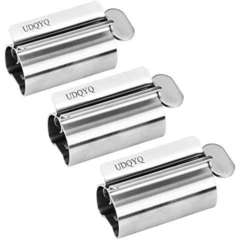 UDQYQ Tubenquetscher Tubenpresse,3-er Pack Zahnpasta Squeezer Edelstahl Sparen Zahnpasta total Squeeze Out leere Rohre,Edelstahl Zahnpasta Sitzhalter mit Standfunktion. (Silber) Cover
