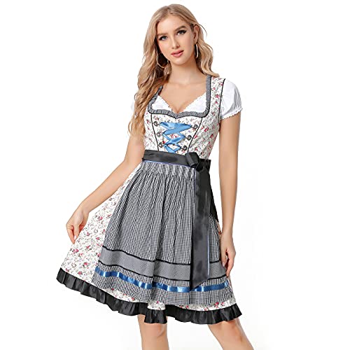 Shujin Vestido tradicional para mujer, 3 piezas, con delantal de encaje, vestido tirolesa, vestido tirolesa, para festival de cerveza, carnaval bávaro, Oktoberfest, C rosa., 44