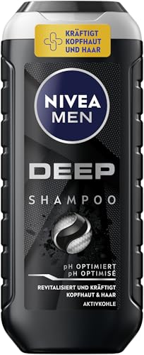 NIVEA MEN Deep Shampoo (250ml), gegen fettiges Haar und Kopfhaut mit Aktivkohle, revitalisierendes Männershampoo für ein langanhaltendes Frischegefühl, tiefenreinigend