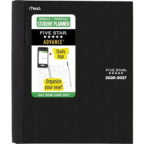 Image of Five Star Planner 2026-2027 Weekly & Monthly Academic 12-Month July-June Advance Student Planner + Study App, 8-1 /2 inch x 11 inch, Black (CAW65905)