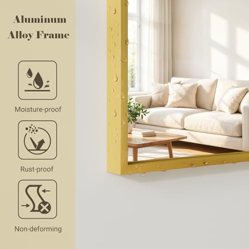Image of Oversized Full Length Mirror, 41 inchx81 inch Arched Floor Mirror Large Full Length with Stand, Room Decor Big Full Body Mirror with HD Tempered Glass Aluminum Frame for Bedroom Living Room, Gold