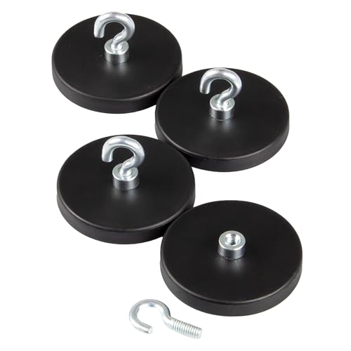 Magna-C® 4 Stück extrem starke Neodym-Magnete mit gummierter Hülle | wasserfest | Ø43 x 6mm mit Haken | Haftkraft 10KG