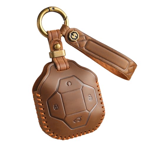 ontto Leather Key Fob Protector with Keychain Fit for Chery Jetour Traveller T2 2023 2024 Key Remote,Durable Car Key Cover for Men Women,Full Protection Key Skin,Brown