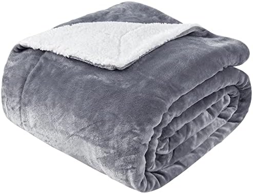 BEDELITE Sherpa Fleece Blanket - Super Soft & Warm Cosy Blanket Throws for Sofa & Bed, Grey Thick Fluffy Throw Blankets for Winter ,Travel/Single Size (127 x 152cm)