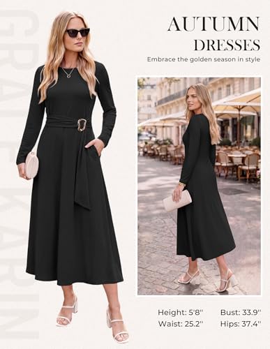 GRACE KARIN Womens Long Sleeve Maxi Dresses 2026 Casual A Line Flowy Wedding Guest Dress Fall Fashion Clothes with Pockets Black XL — view 2