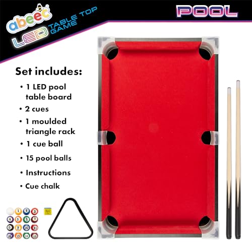 abeec LED Tabletop Pool Table Game | Compact Light-Up Billiards Set for Kids & Teens | Includes Cues, Balls, Rack, Chalk | Indoor Mini Snooker Gift Idea - Image 3