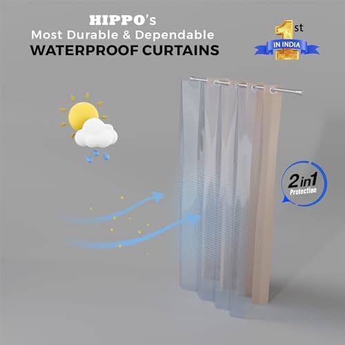 Image of HIPPO Heavy Duty Waterproof Outdoor Curtain 260 GSM - HDPE Coated Light Filtering Curtain for Lawn, Garden, Patio, Balcony & Hotel Outdoor Areas (4 Feet X 4.5 Feet, 2IN1 Sand-Dune, 2 PC)