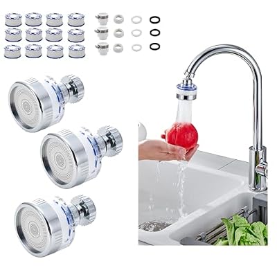 3PCS Sink Water Filter Faucet, Universal 360 ° Rotating Bathroom Sink Filter, Kitchen Faucet Water Filter Removes Chlorine Fluoride Heavy Metals Hard Water for Home Bathroom & Kitchen, w/Cartridges