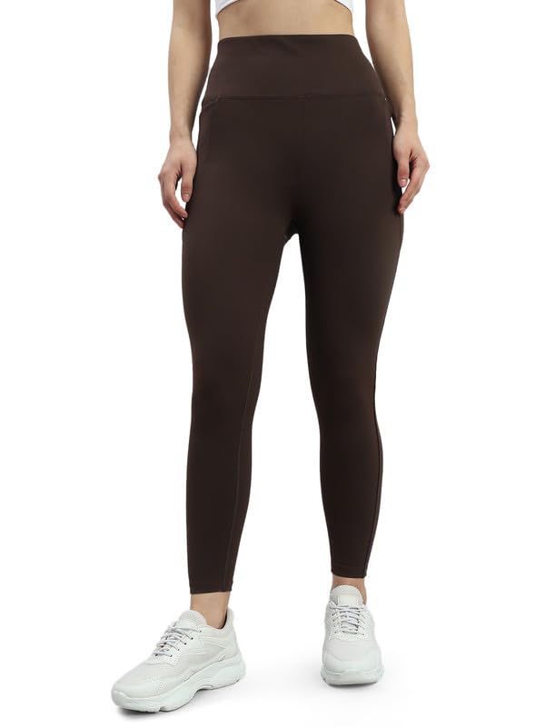 Image of GO COLORS Solid Nylon Stretch Ankle Length Training Tights | High Rise, Side Pockets