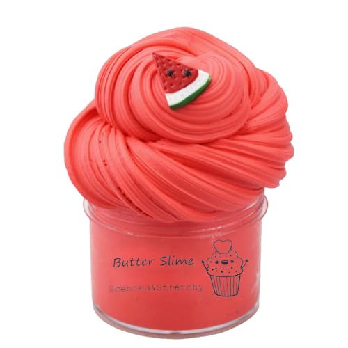 200 ml Fluffy Slime Kids Selber Mantequilla Roja Slime Kit, con sandía y accesorios para limo de frutas, regalo para niñas y niños, incluye masilla perfumada