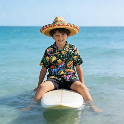 Image of uideazone Boys Hawaiian Shirts Novelty Printed Funky Short Sleeve Button Down Shirt Kids Aloha Luau Shirt 7-14T