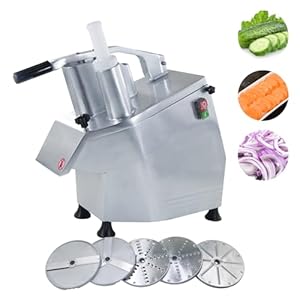 Hakka Commercial Vegetable Cutter, 550W/110V Automatic Stainless Steel Multi-Function Food Processor 2 Feeding Holes Carrots Potato Slicer with 5-Blades