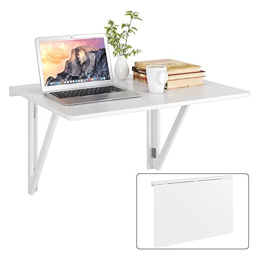 HOMFA 80x60CM Mesa Plegable de Pared Mesa Portátil Mesa para estudio Mesa de comedor Mesa de escritorio Mesa de oficina Blanco