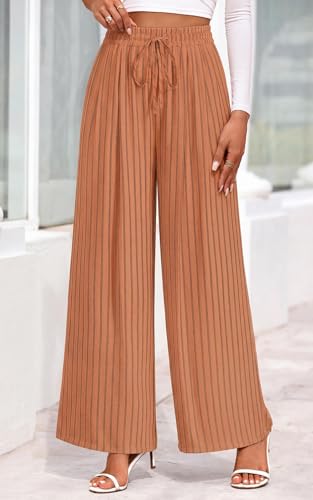Image of PRETTYGARDEN Womens Pants Elastic Waist Floral Lightweight Palazzo Pants for Women Casual Lounge Wide Leg Pants Woman