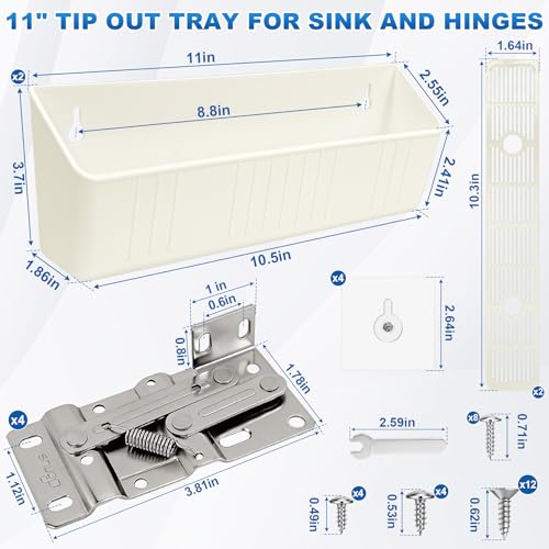Image of 11 inch Tip-Out Plastic Sink Trays + Newly Steel Sink Tip Out Tray Hinges
