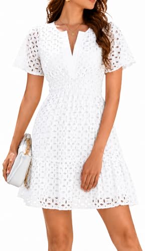 Image of INR Dress for Women Elastic Waist Hollow Out Embroidered A Line Casual Fashion Skirt Beach and Prom Cocktail Party Dresses
