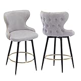 Setawix Swivel Counter Height Bar Stools Set of 2 PU Upholstered Counter Stools 25" Curved Wingback