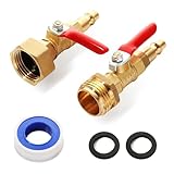 RV Winterize Blowout Adapter Kit,1/4' Quick Connect Plug 3/4' Garden Hose Thread with Ball Valve and Washers, Heavy-Duty Brass Fitting for RV, Boat, Camper, and Trailer Systems