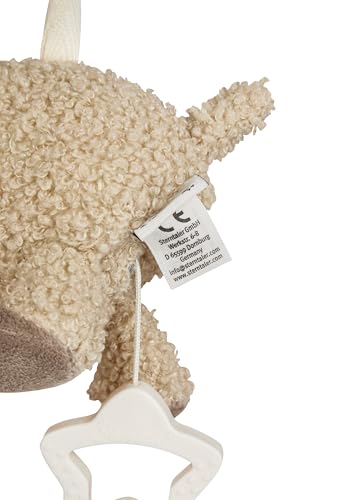 Sterntaler Spieluhr S Schaf Flocke - Baby Spieluhr aus weichem Stoff - Kuscheltier zum Anbinden Dank herausnehmbarer Spieluhr waschbar, Einschlafhilfe wirkt beruhigend zuhause & unterwegs, Sandfarben