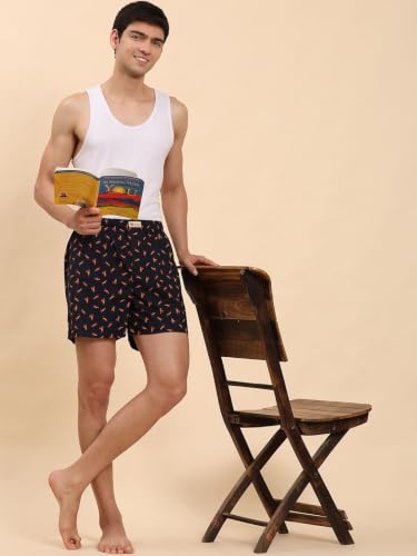 Image of B STORIES Bstories Men's Cotton Printed Boxer Shorts | Soft & Breathable Woven Cotton | Elastic Waist | Regular Fit | Comfortable Lounge & Sleepwear