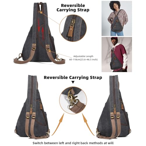 KL928 Canvas Sling Bag - Small Crossbody Backpack Shoulder Casual Daypack Rucksack for Men Women(Large Version)3