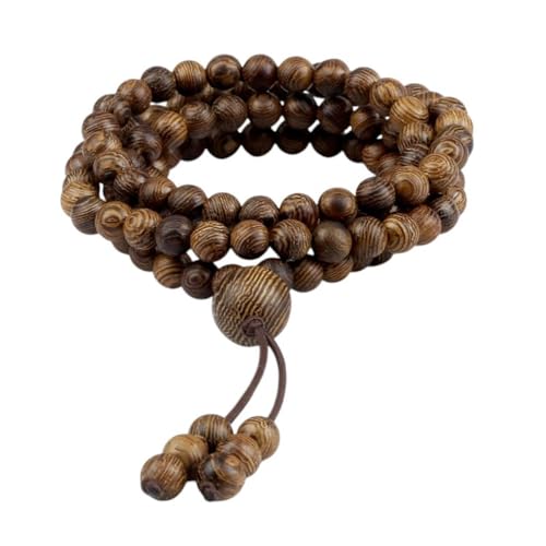 Bijoux Unisexe en Acier et Bois : Bracelet 108 Perles de Prière Bouddhiste