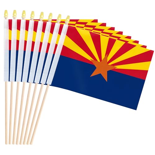 Pack of 20 Handheld Arizona Flags 5x8 Inch - Small State of Arizona AZ Flags on Wood Sticks with Spear Top Mini Arizonan Flag for Elections Patriotic Decorations Independence Day Celebrations