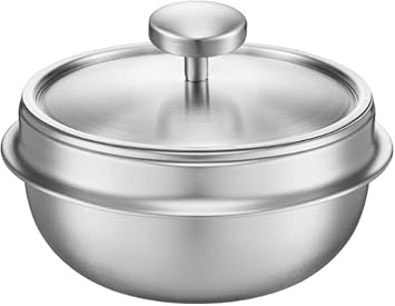 Induction stainless Korean Ttukbaegi with Lid 5.5diameter x3h inch, Large, Silver