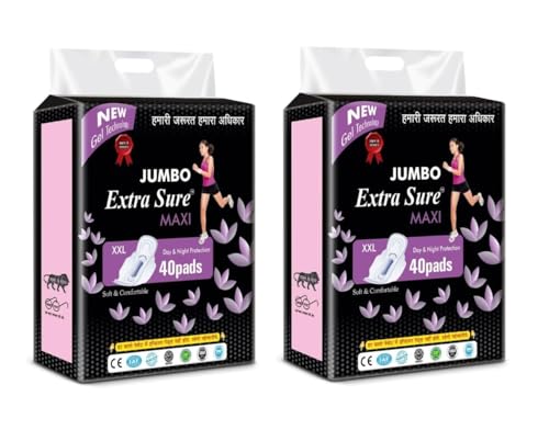 Image of Jumbo branded Extra Soft Secure Nights XXL | 80 Pads| Cottony Soft Sanitary Pads for Women | Upto 100% leakage protectio PACK OF 2.