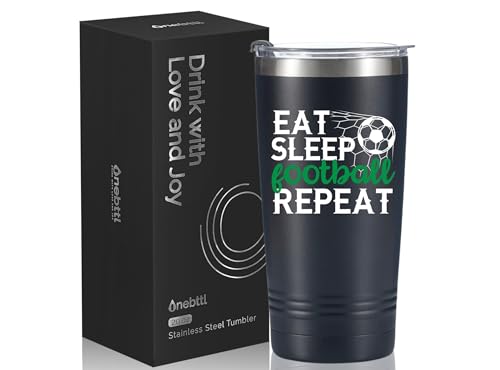 Onebttl Football Gifts for Men, Coach, Players, Teens - 590ml Stainless Steel Tumbler, Black (Eat, Sleep, Football, Repeat)