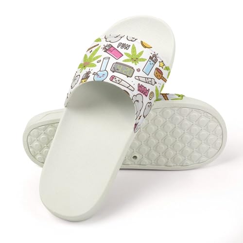 Green Weed Marijuana Kawaii Cartoon Pattern PVC Home Slippers Non-Slip Shower Sandals Summer Indoor Outdoor Beach for Men And Women3