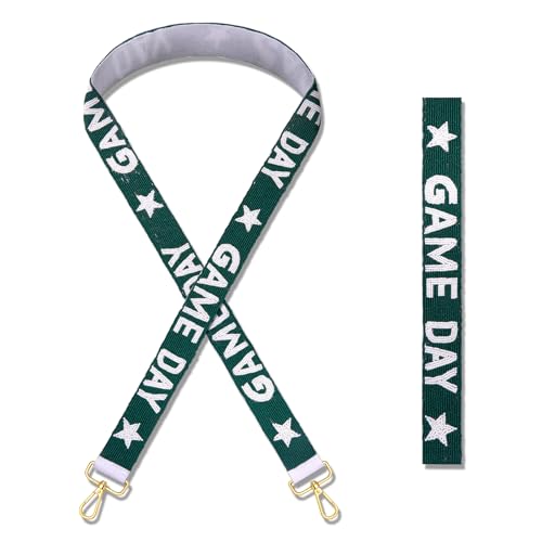 Image of Game Day Beaded Purse Strap Replacement Orange White Football Purse Strap Crossbody Bag Straps Game Day Outfits Football Accessories (Green White)