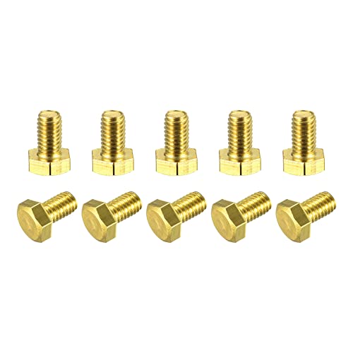 Image of uxcell Brass Hex Bolts, M6x10mm 10pcs Fully Thread Grade 4.8 Solid Brass Hexagon Head Bolt Machine Screws for Machinery