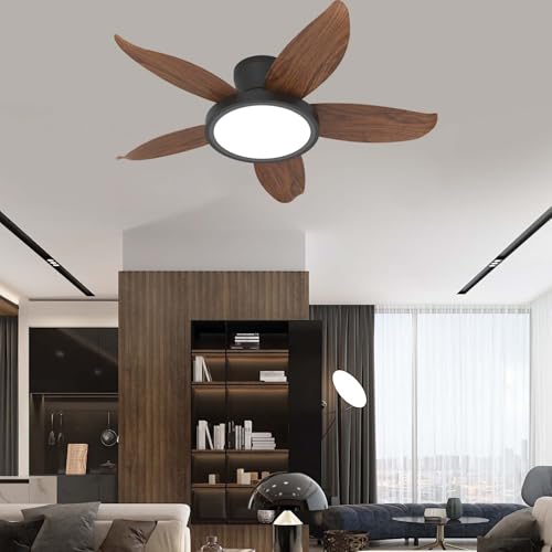 Luyaim 88CM Lampara Techo Ventilador Silencioso Reversible 6 Velocidades Para Dormitorio Salón Ventilador De Techo Con Luz Y Mando A Distancia & App 3 Colores De Luz Regulable-Brown Wood Grain