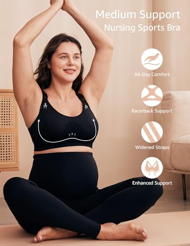 HOFISH Nursing Bras for Breastfeeding, Medium Support Nursing Sports Bra Wireless Comfort Maternity Bra2