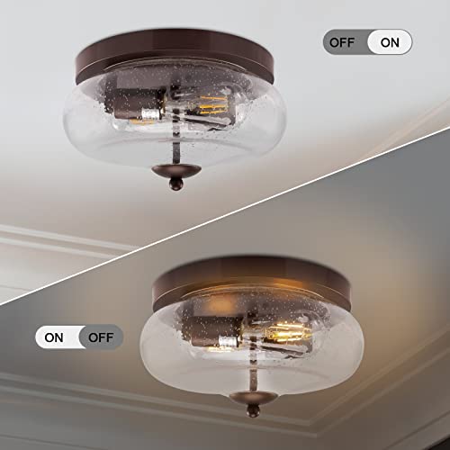 Darkaway Oil-Rubbed Bronze Ceiling Light Fixtures, Indoor Outdoor Flush Mount Ceiling Light With Seeded Glass Shade For Farmhouse Hallway Kitchen Bedroom Porch Living Dining Room #TOP1