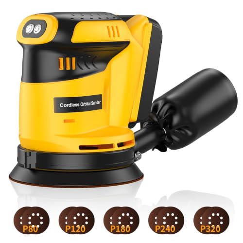 Cordless Orbital Sander for Dewalt 20V Battery(Battery Not Included) 5-Inch Sander Brushless 3 Variable Speeds,7500 to 11000 OPM,Sandpapers With Dust Collector for Woodworking Sanding,Metal & DIY