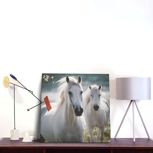 Toile murale chevaux blancs de qualité supérieure encadrée - 6