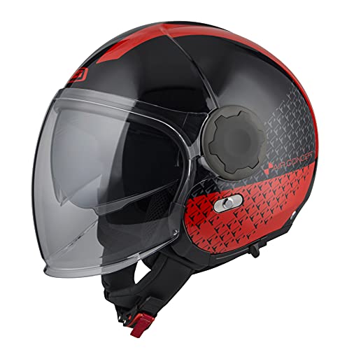 *NZI* - Casco Moto Jet Abierto con Pantalla Solar Interior RINGWAY Tallas XS a XXXL (Negro/Rojo, L 59 cm.)