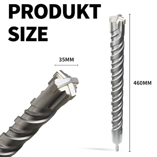XZH SDS Plus Masonry Drill Bits 35mm x 460mm, Professional Tungsten Carbide Cross Tip - Image 2