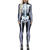 Gerophor Halloween Skeleton Costume Women Cosplay Bodysuit Outfit 3D Print Bone Skull Skinny Catsuit Jumpsuit