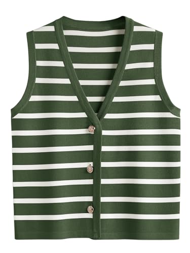 LILLUSORY Vest Tops for Women 2026 Summer Outfits Striped Sweaters Button Up Casual Blouses Jacket Fashion Clothes