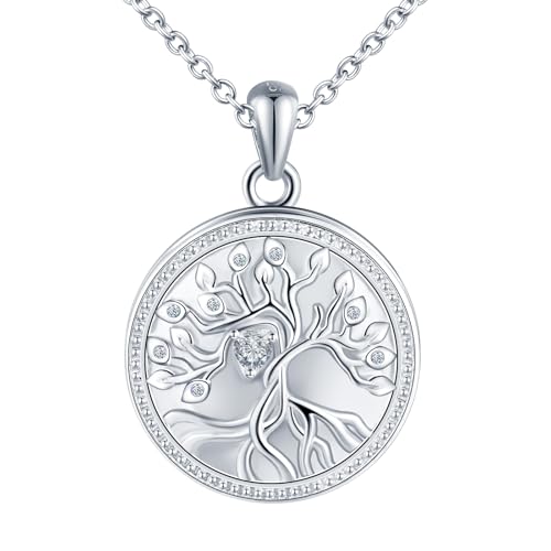 Collier Photo Médaillon Personnalisé Argent 925 Arbre de Vie Pendentif Coeur Femme