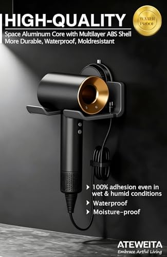 ATEWEITA Föhn Halterung ohne Bohren, Saugnapf Fönhalter für Badezimmer, verstellbare Haartrocknerhalter mit starkem Halt für Mieter, Universeller Hair Dryer Holder für Badezimmer
