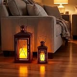 TRIROCKS Zestaw 2 dekoracyjnych lampionów świecowych, wysoka metalowa wisząca latarnia ze szkłem hartowanym, idealna do dekoracji domu, patio, salonu, imprez, na stół, ślub, antyczny czerwony