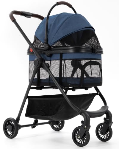 OJCME 3 in 1 Pet Carrier Stroller with Detachable Carrier, Foldable Dog & Cat Stroller for Small/Medium Dogs up to 33 lbs, Large Storage Bag, Full Window Mesh, One-Touch Dual Brake, Car Seat