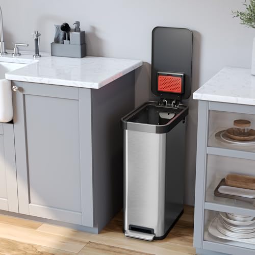 iTouchless SoftStep EXP 50 Liter / 13.2 Gallon Slim Step Pedal Kitchen Trash Can with Odor Filter, Indoor Recycling Bin, Soft Close Lid Stainless Steel Dent-Proof Plastic Lid Home Office Work Business by iTouchless - Used condition - Image 2
