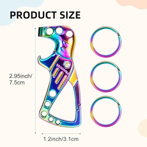 Image of Heavy Duty Key chain, Carabiner Clip Keychain with Bottle Opener, 3 Key Rings for Car Keys, Metal Secure Snap Lock, Family Present for Men and Women(Multicolor,1-Pack)