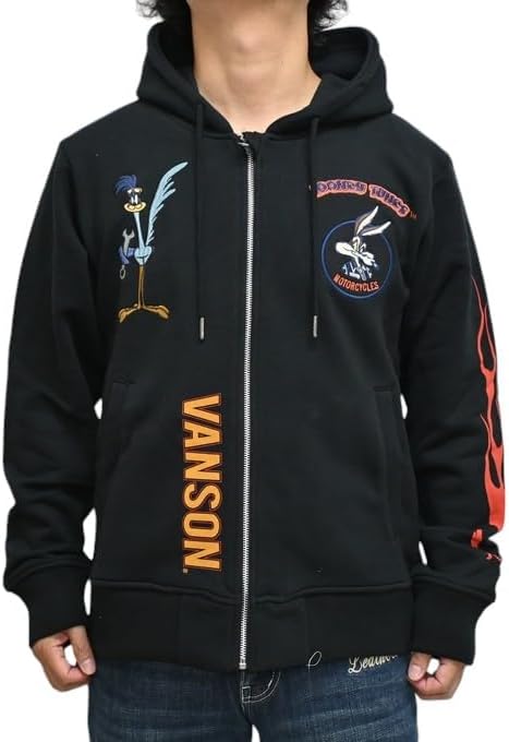 VANSON スカル刺繍 襟中フード入 ジップアップ ブルゾン バンソン